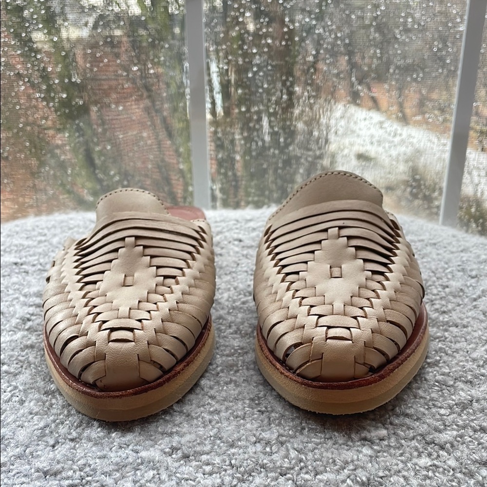 Women’s Cream Woven Leather Slip-On Shoes